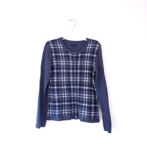 Tommy Hilfiger Gray Plaid Cardigan Sweater Women's Size Medium Crewneck Preppy